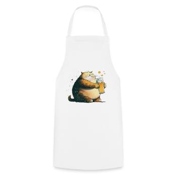 Chat satisfait avec de la bière - Tablier de cuisine - blanc - Devant - AI Model Male 185 dark (185cm)