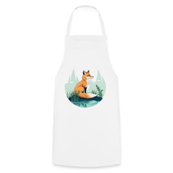 Fox assis sur le terrain - Tablier de cuisine - blanc - Devant - AI Model Male 185 dark (185cm)