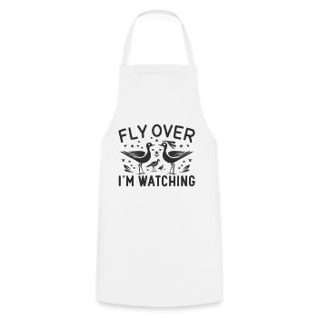 "vole, je regarde" slogan avec oiseaux - Tablier de cuisine - blanc - Devant - AI Model Male 185 dark (185cm)