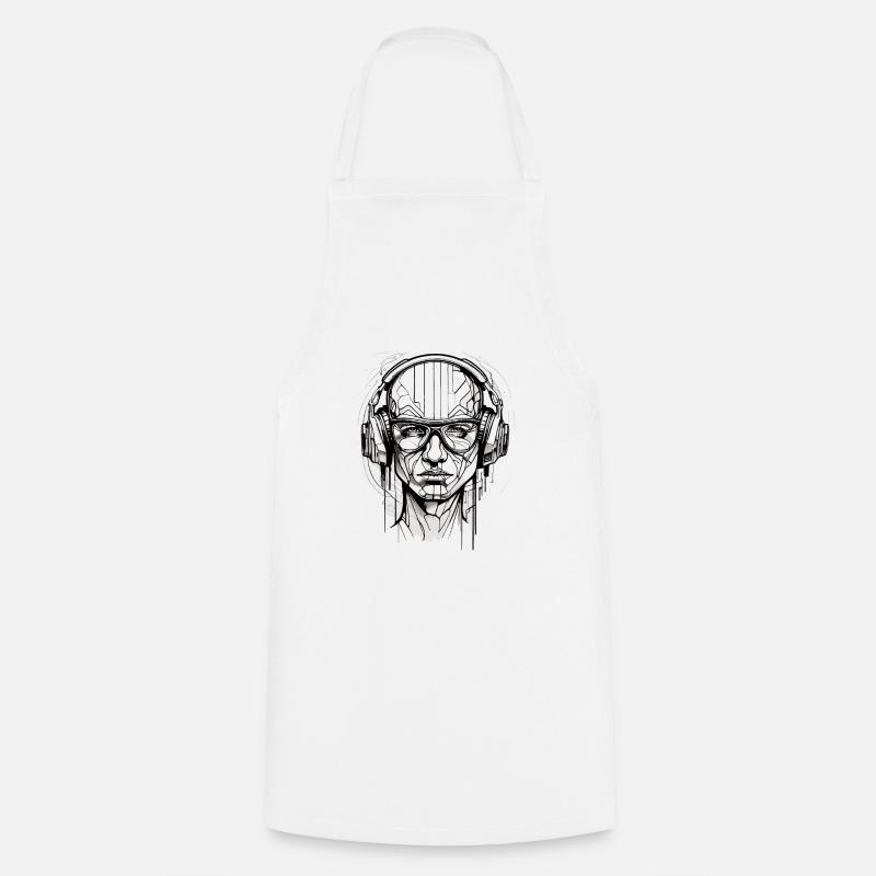 DJ Robot, Musique électronique, RAVE, TECHNO, - Tablier de cuisine - blanc