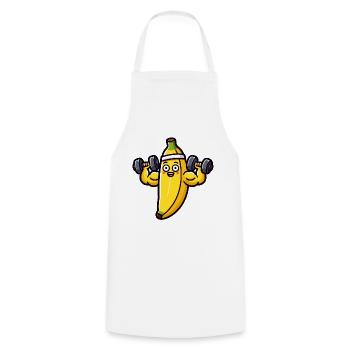 A banana in the middle of a weight training session - Cooking Apron - white - Front - AI Model Male 185 dark (185cm)