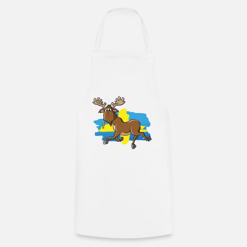 Drôle d’orignal avec le drapeau de la Suède - Tablier de cuisine - blanc