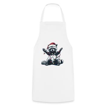 raton laveur avec chapeau de Père Noël et guirlandes lumineuses - Tablier de cuisine - blanc - Devant - AI Model Male 185 dark (185cm)