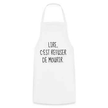Lire - Lecture - Citation - Humour - Comique - Fun - Tablier de cuisine - blanc - Devant - AI Model Male 185 dark (185cm)