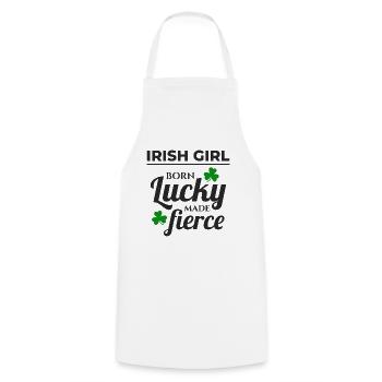 Lucky & Fierce: Funny Irish Girl St Patricks Day - Cooking Apron - white - Front - AI Model Male 185 dark (185cm)