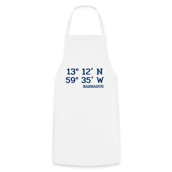 Barbados Coordinates - Koordinaten - West Indies - Cooking Apron - white - Front - AI Model Male 185 dark (185cm)