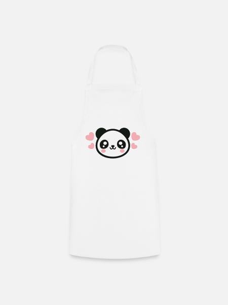 Loving Panda Face: Adorable Hearts - Cooking Apron - white
