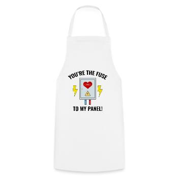 Electrician Valentine: You’re the Fuse to My Panel - Cooking Apron - white - Front - AI Model Male 185 dark (185cm)