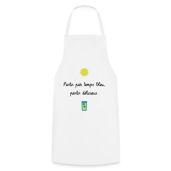 Pastis par temps bleu, pastis délicieux - Camping - Tablier de cuisine - blanc - Devant - AI Model Male 185 dark (185cm)