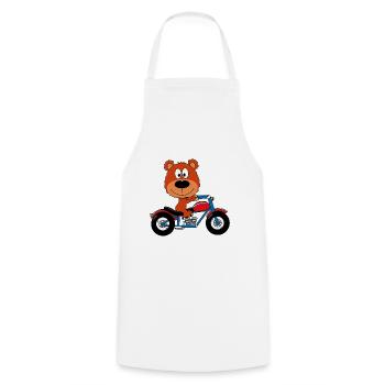 TEDDY - BÄR - TEDDYBÄR - MOTORRAD - BIKER - TIER - Kochschürze - Weiß - Vorne - AI Model Male 185 dark (185cm)