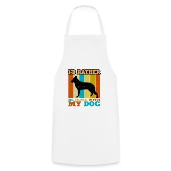 Silhouette de chien de berger d’Europe de l’Est Rétro Coucher de soleil - Tablier de cuisine - blanc - Devant - AI Model Male 185 dark (185cm)