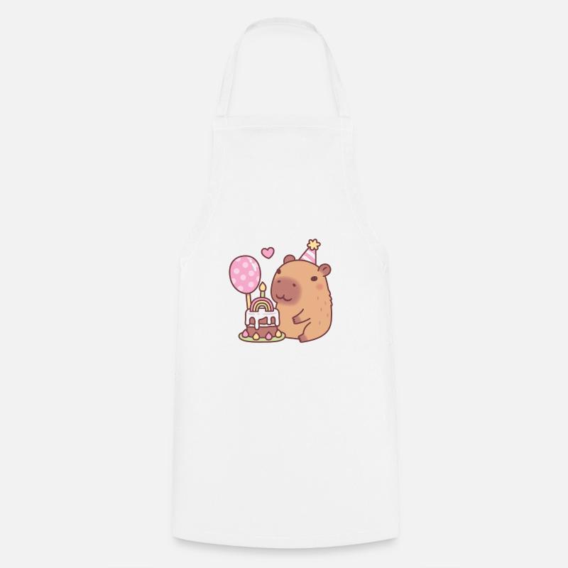 Carina torta di compleanno e palloncino Capybara arcobaleno - Grembiule da cucina - bianco