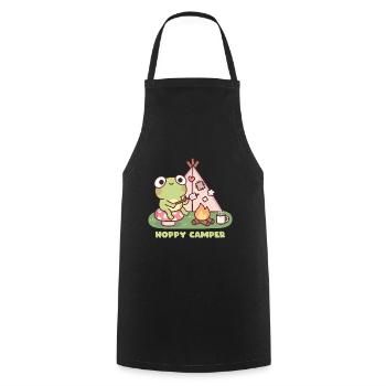 Niedlicher Frosch am Lagerfeuer Hoppy Camper Wortspiel - Kochschürze - Schwarz - Vorne - AI Model Male 185 dark (185cm)