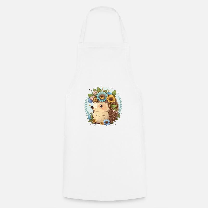 Flower Crown Hedgehog - Cooking Apron - white