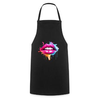 Lèvres colorées Embrasser la bouche Cadeau du visage de la femme - Tablier de cuisine - noir - Devant - AI Model Male 185 dark (185cm)