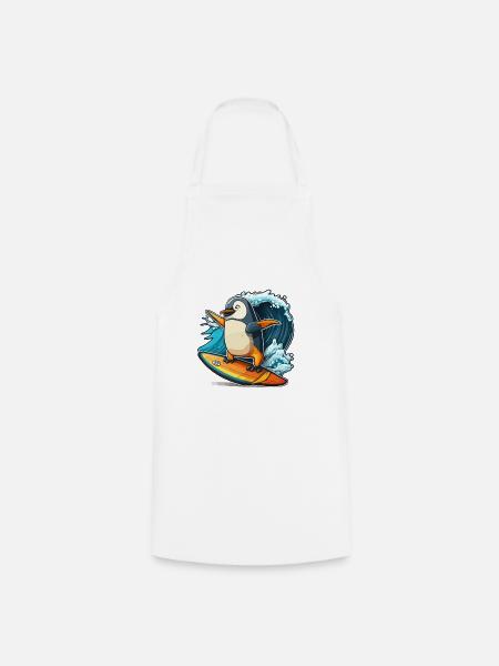 Pinguin Wave Rider - Kochschürze - Weiß