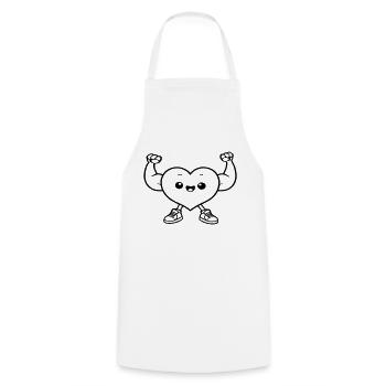 dessin au trait cœur musclé chibi kawaii - Tablier de cuisine - blanc - Devant - AI Model Male 185 dark (185cm)