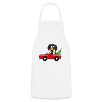 HUND - DACKEL - WEIHNACHTEN - AUTO - GESCHENKE - Kochschürze - Weiß - Vorne - AI Model Male 185 dark (185cm)