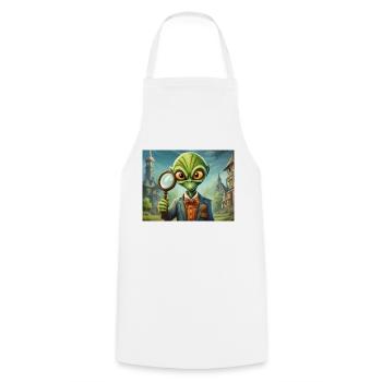 cute little green retro vintage alien detective - Cooking Apron - white - Front - AI Model Male 185 dark (185cm)