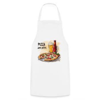 Pizza et bière Nourriture Alcool Dictons drôles - Tablier de cuisine - blanc - Devant - AI Model Male 185 dark (185cm)