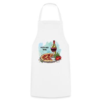 Pizza et vin Nourriture Alcool - Tablier de cuisine - blanc - Devant - AI Model Male 185 dark (185cm)