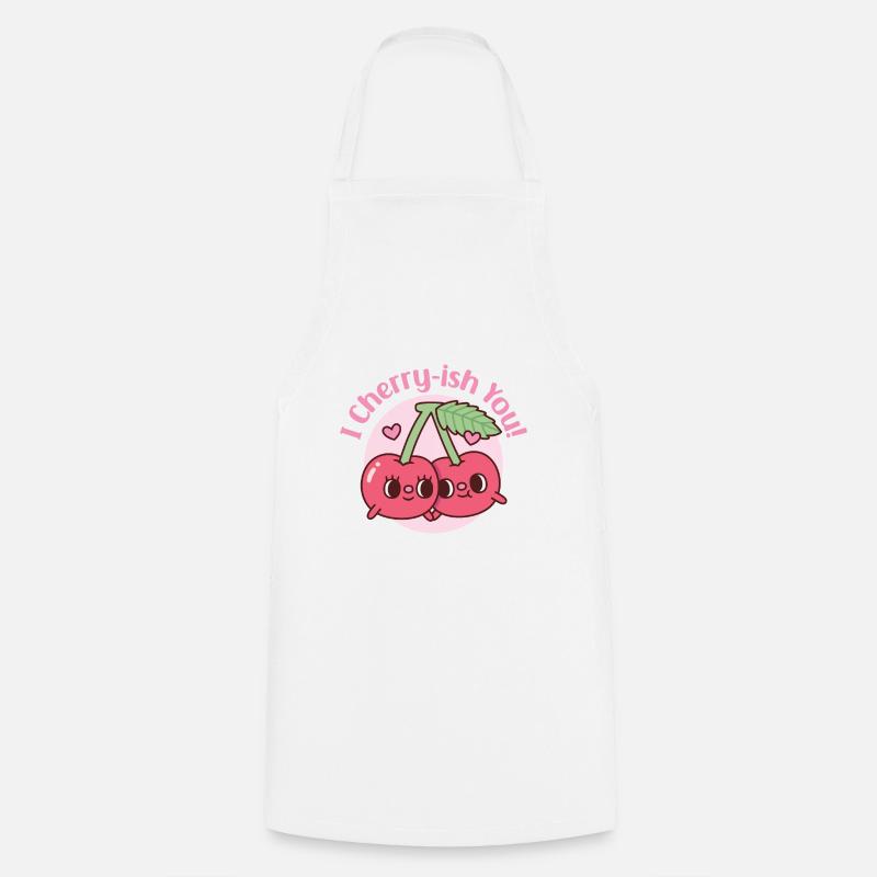 Cerises mignonnes, je te chéris, jeu de mots pour la Saint-Valentin - Tablier de cuisine - blanc