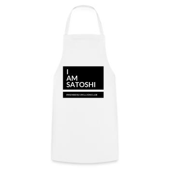 I am Satoshi - Cooking Apron - white - Front - AI Model Male 185 dark (185cm)