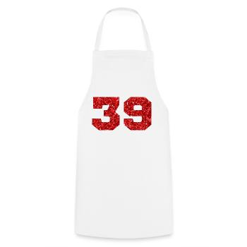Numéro 39 paillettes rouge - 39e anniversaire - Tablier de cuisine - blanc - Devant - AI Model Male 185 dark (185cm)