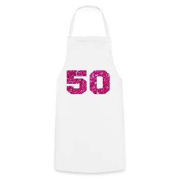 Number 50 Pink Glitter - 50th Anniversary - Cooking Apron - white - Front - AI Model Male 185 dark (185cm)
