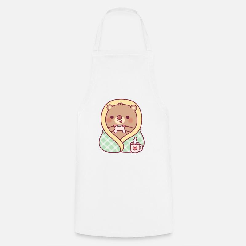 Ours mignon enveloppé dans une couverture douillette pendant le jeu - Tablier de cuisine - blanc
