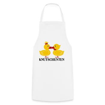 Die KnutschEnten (Enten) Spruch - Kochschürze - Weiß - Vorne - AI Model Male 185 dark (185cm)