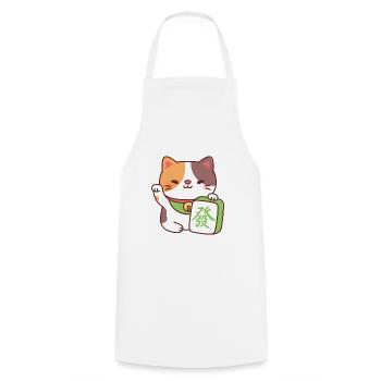 Cute Lucky Calico Cat With Mahjong Tile Funny - Cooking Apron - white - Front - AI Model Male 185 dark (185cm)