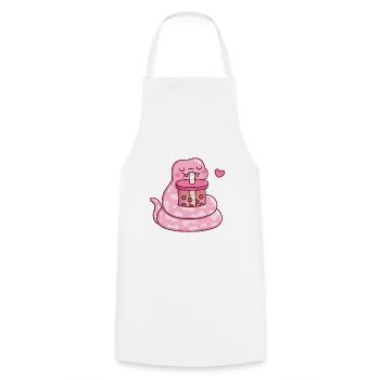 Cute Pink Snake Drinking Bubble Tea - Cooking Apron - white - Front - AI Model Male 185 dark (185cm)