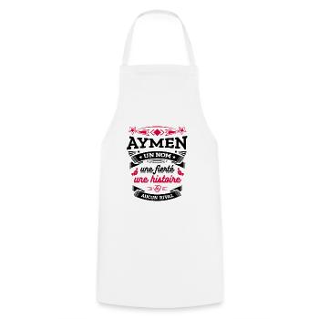 AYMEN UN NOM UNE FIERTÉ AUCUN RIVAL - Tablier de cuisine - blanc - Devant - AI Model Male 185 dark (185cm)