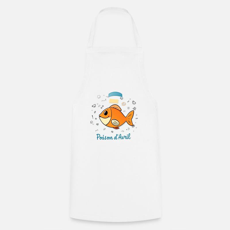 Poisson d'Avril - Orange Cartoon Fish - Cooking Apron - white