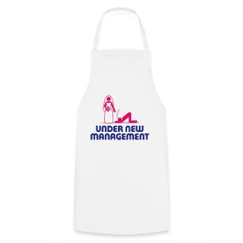 Under new management - Cooking Apron - white - Front - AI Model Male 185 dark (185cm)