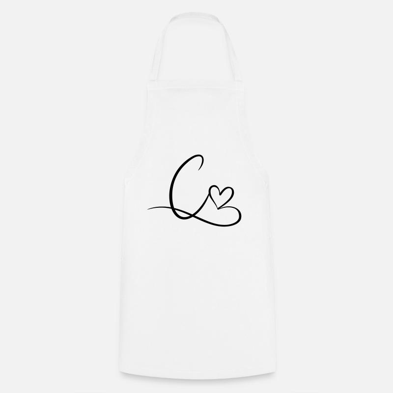 Letter C Initial letter Name Calligraphy Heart - Cooking Apron - white
