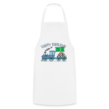 Children's Train Railway Happy Birthday Football 3 - Cooking Apron - white - Front - AI Model Male 185 dark (185cm)