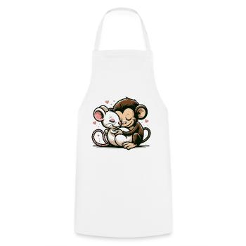 Câlin Singe Et Souris Amoureux - Tablier de cuisine - blanc - Devant - AI Model Male 185 dark (185cm)
