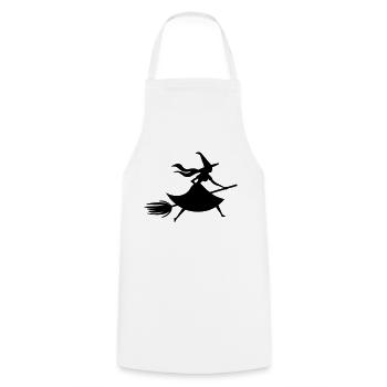 Sorcière sur balai – Halloween - Tablier de cuisine - blanc - Devant - AI Model Male 185 dark (185cm)