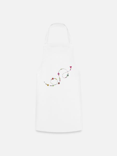 Ornament mit Blumen, Herz und Punkten - Kochschürze - Weiß