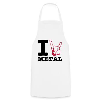 I love Metal! Horns - Cooking Apron - white - Front - AI Model Male 185 dark (185cm)