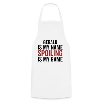 Gerald is My Name Spoiling is My Game - Cooking Apron - white - Front - AI Model Male 185 dark (185cm)