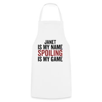 Janet est mon nom Spoiling est mon jeu - Tablier de cuisine - blanc - Devant - AI Model Male 185 dark (185cm)