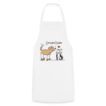 Hund und Katze - Dreamteam - Kochschürze - Weiß - Vorne - AI Model Male 185 dark (185cm)