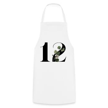 Numéro 12 floral vert -12e anniversaire floral - Tablier de cuisine - blanc - Devant - AI Model Male 185 dark (185cm)