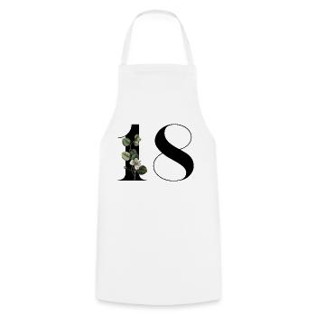 Numéro 18 floral vert -18e anniversaire floral - Tablier de cuisine - blanc - Devant - AI Model Male 185 dark (185cm)