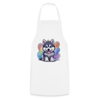 Chiot Husky Sibérien - Tablier de cuisine - blanc - Devant - AI Model Male 185 dark (185cm)