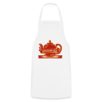Théière rouge L’heure du thé - Tablier de cuisine - blanc - Devant - AI Model Male 185 dark (185cm)