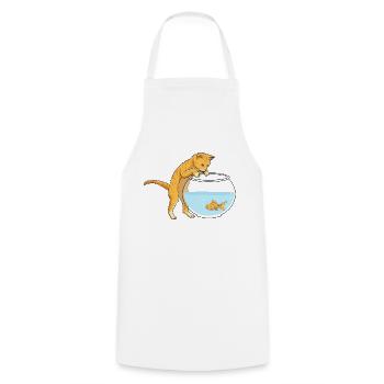 Cat Ginger Fish Bowl - Cooking Apron - white - Front - AI Model Male 185 dark (185cm)